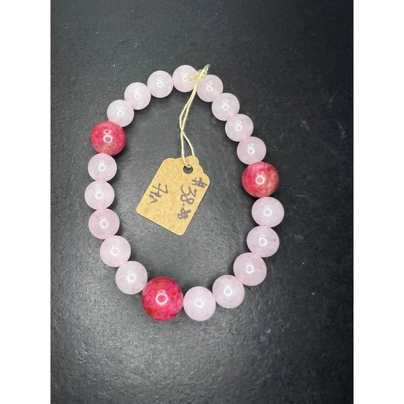 NEW Rose quartz and gemmy rhodonite stretch cord 7 inch bracelet - Picture 10 of 11